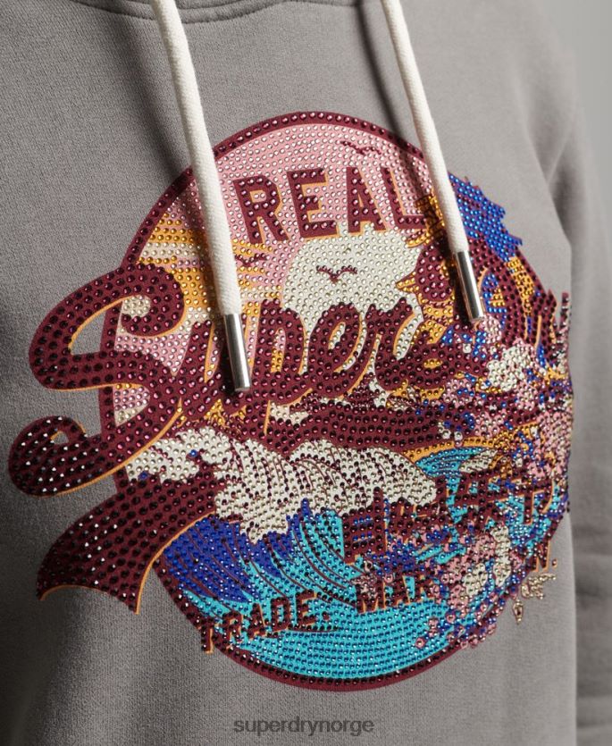 Superdry grå klær 86P46D5753 Japansk hettegenser med grafisk logo kvinner
