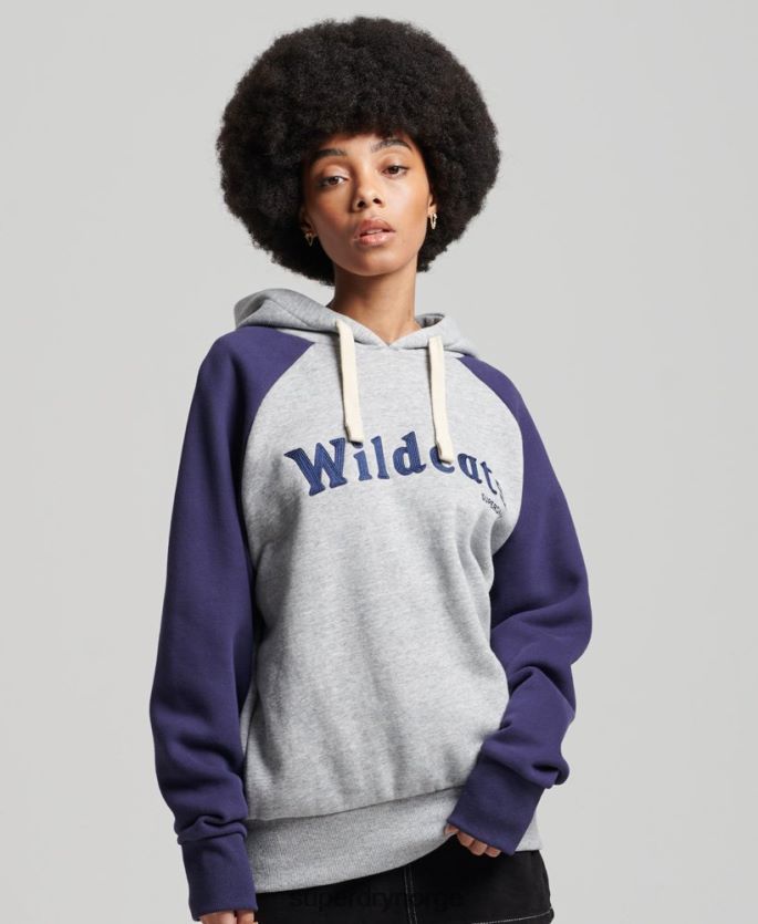 Superdry grå klær 86P46D5778 vintage collegiate raglan hettegenser kvinner