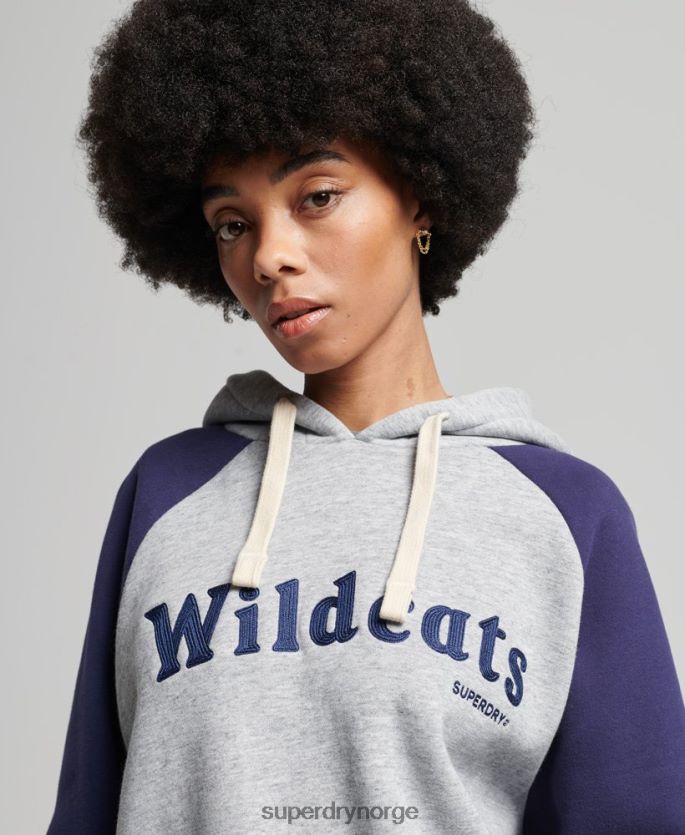 Superdry grå klær 86P46D5778 vintage collegiate raglan hettegenser kvinner