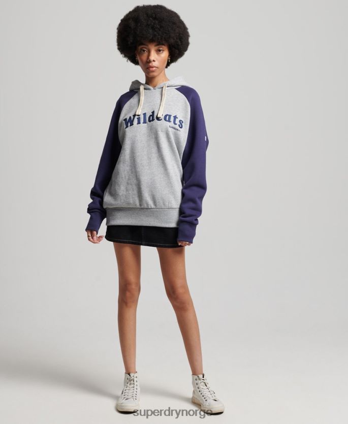 Superdry grå klær 86P46D5778 vintage collegiate raglan hettegenser kvinner