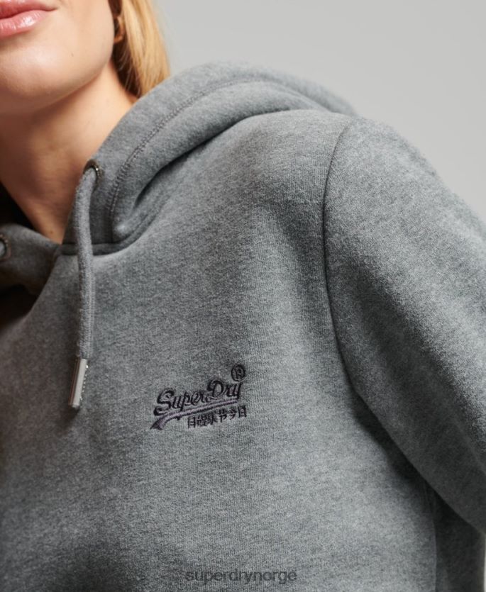 Superdry grå klær 86P46D5875 vintage logobrodert hettegenser i økologisk bomull kvinner