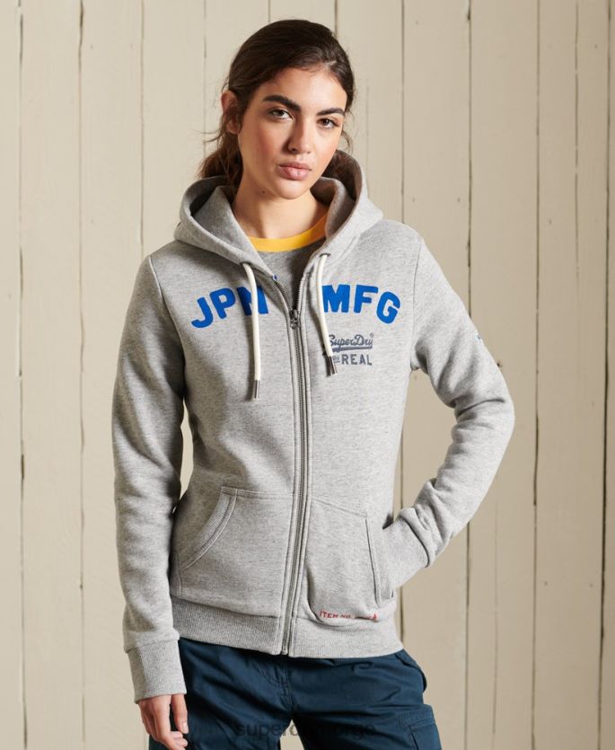 Superdry grå klær 86P46D6104 vintage logo American classics hettegenser med glidelås kvinner