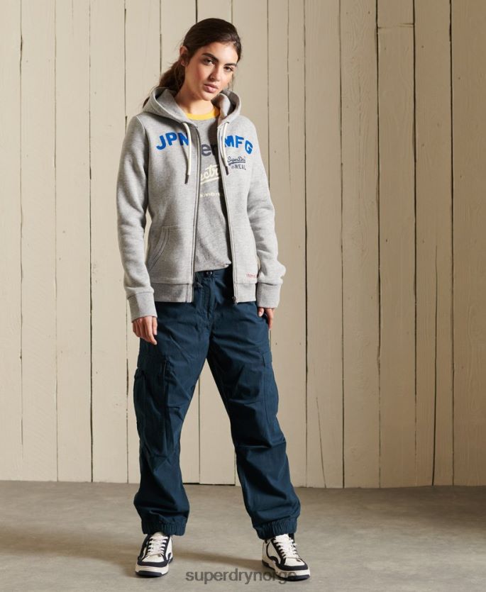 Superdry grå klær 86P46D6104 vintage logo American classics hettegenser med glidelås kvinner