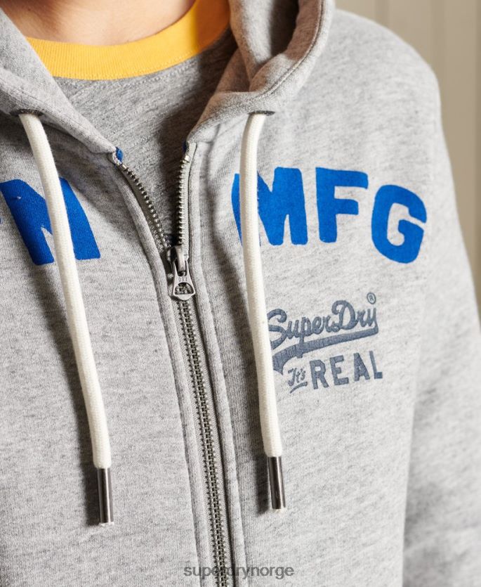 Superdry grå klær 86P46D6104 vintage logo American classics hettegenser med glidelås kvinner
