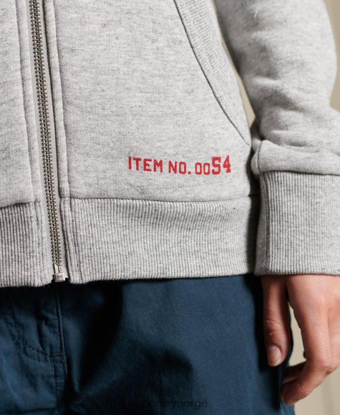 Superdry grå klær 86P46D6104 vintage logo American classics hettegenser med glidelås kvinner