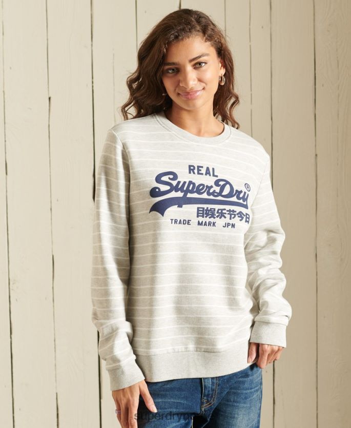 Superdry grå klær 86P46D6135 vintage logo kilde stripet crew sweatshirt kvinner