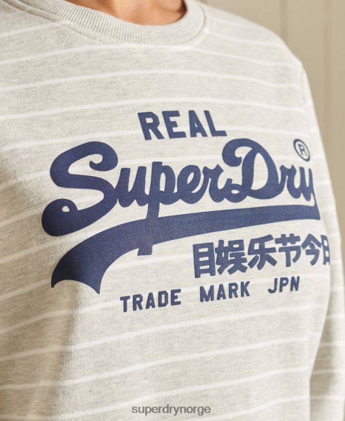 Superdry grå klær 86P46D6135 vintage logo kilde stripet crew sweatshirt kvinner