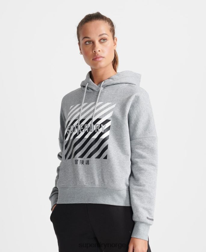 Superdry grå klær 86P46D6149 trening core sport crop hettegenser kvinner