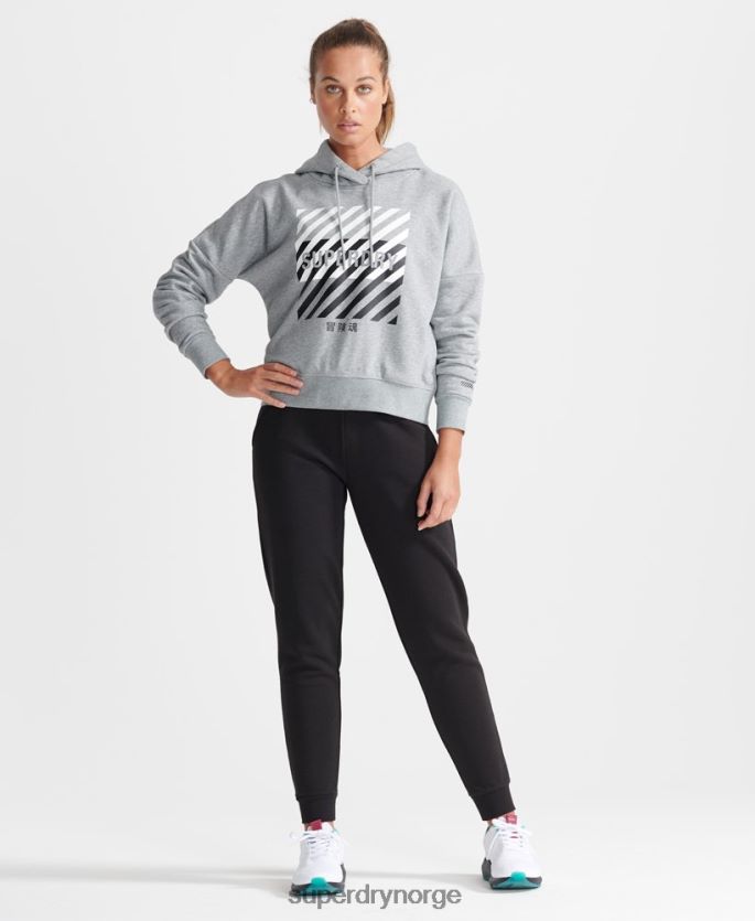 Superdry grå klær 86P46D6149 trening core sport crop hettegenser kvinner