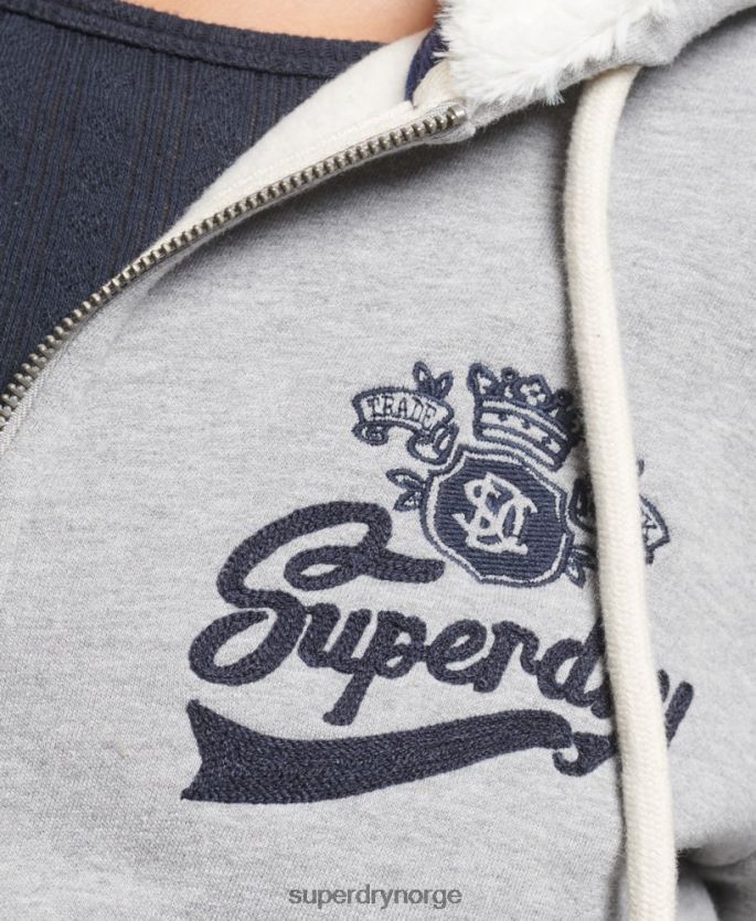Superdry grå klær 86P46D6154 pride and craft hettegenser med glidelås kvinner