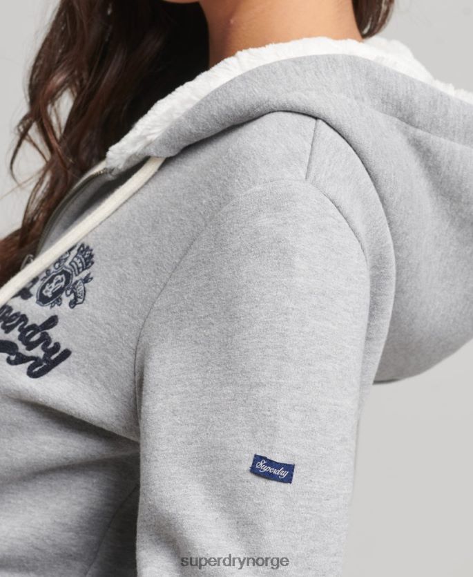 Superdry grå klær 86P46D6154 pride and craft hettegenser med glidelås kvinner