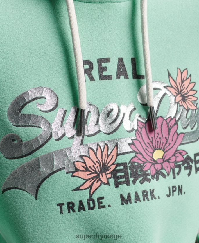 Superdry grønn klær 86P46D2294 vintage logo-fortelling hettegenser kvinner