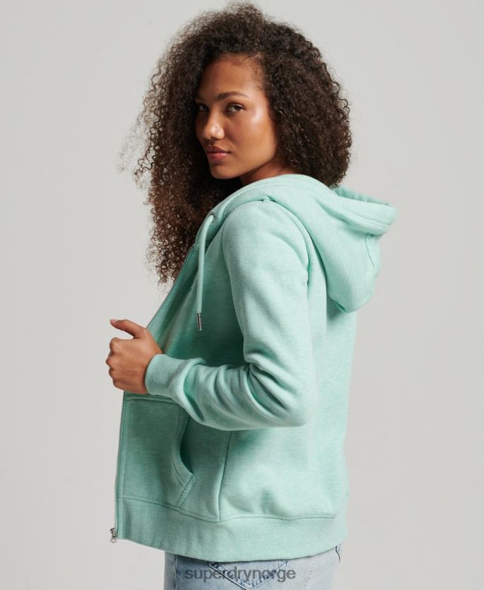 Superdry grønn klær 86P46D3268 vintage logo brodert hettegenser med glidelås kvinner