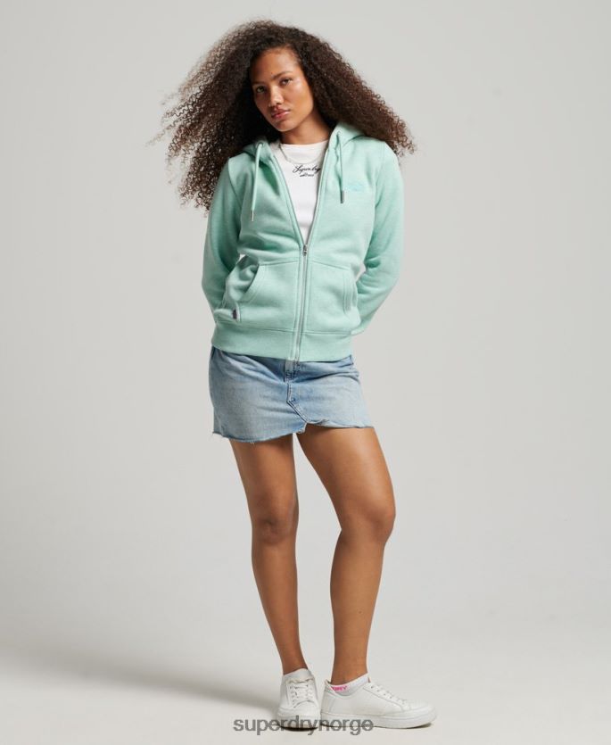 Superdry grønn klær 86P46D3268 vintage logo brodert hettegenser med glidelås kvinner