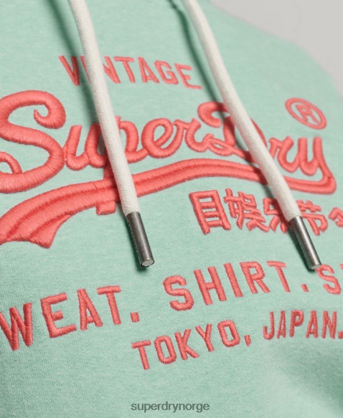 Superdry grønn klær 86P46D3334 neon vintage logo hettegenser kvinner