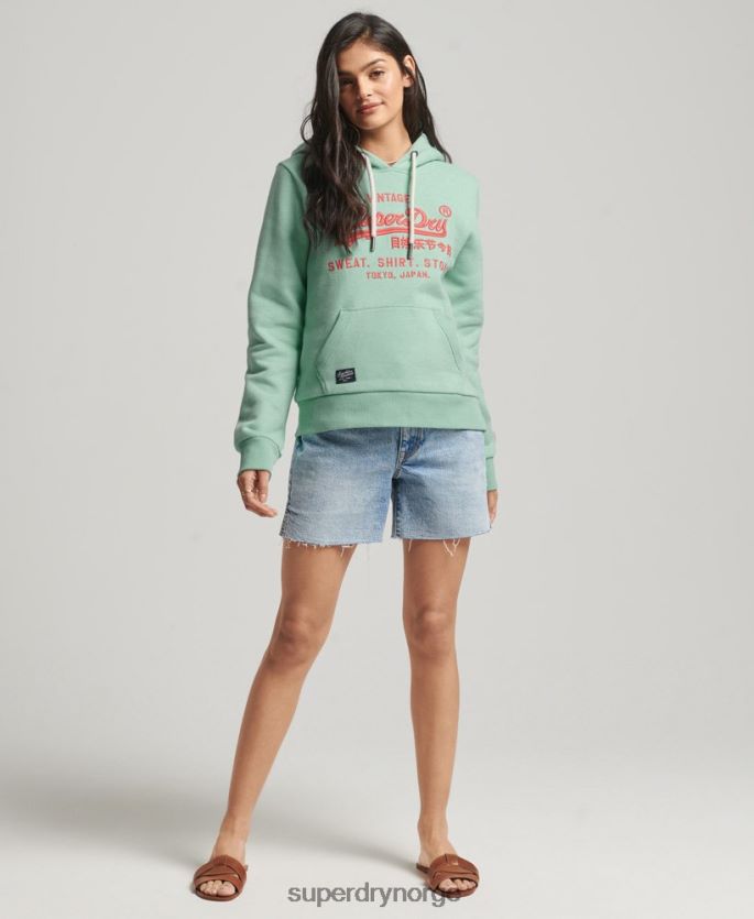 Superdry grønn klær 86P46D3334 neon vintage logo hettegenser kvinner