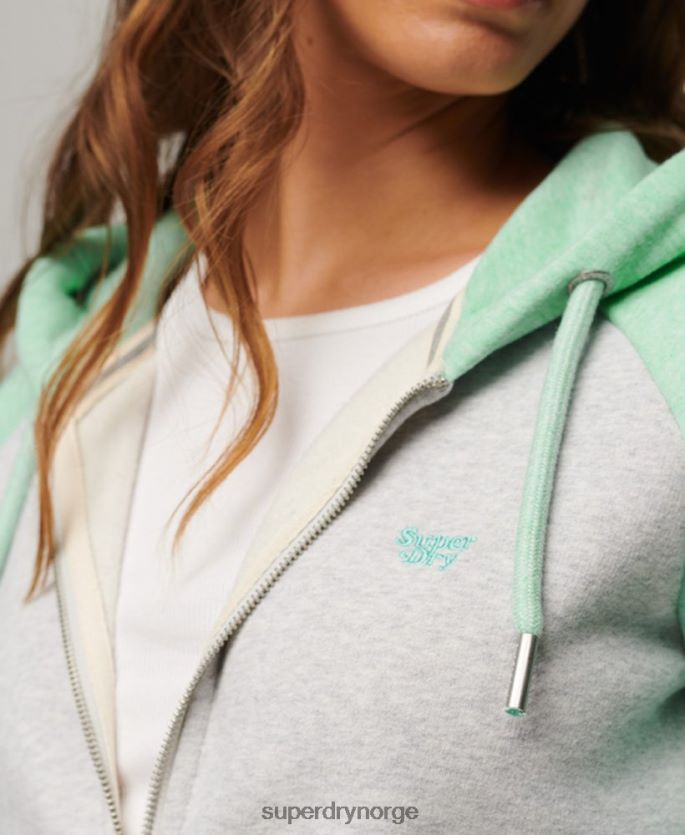 Superdry grønn klær 86P46D3349 vintage logo brodert baseball hettegenser med glidelås kvinner