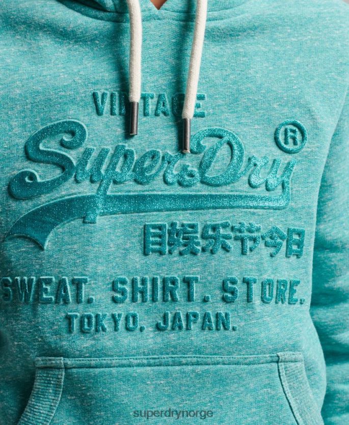 Superdry grønn klær 86P46D3419 hettegenser med preget grafisk logo kvinner
