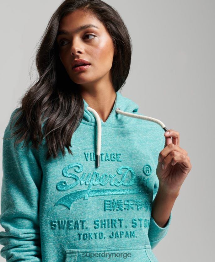 Superdry grønn klær 86P46D3419 hettegenser med preget grafisk logo kvinner
