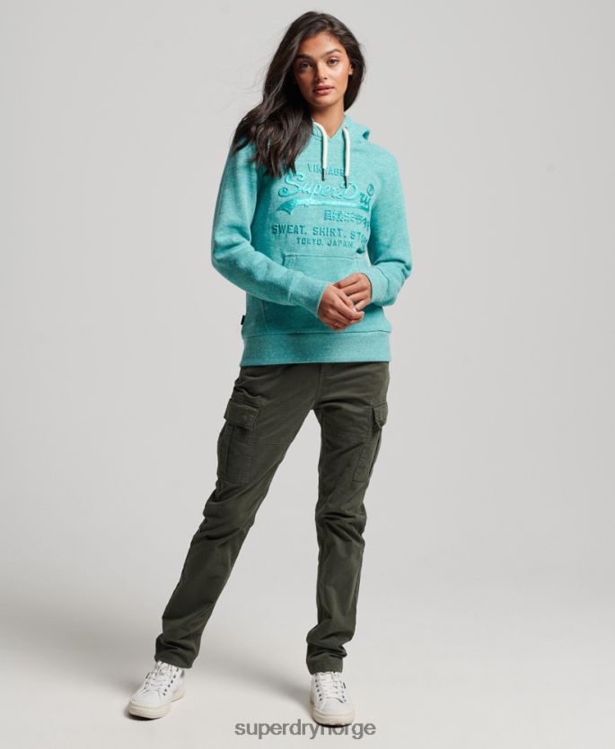 Superdry grønn klær 86P46D3419 hettegenser med preget grafisk logo kvinner