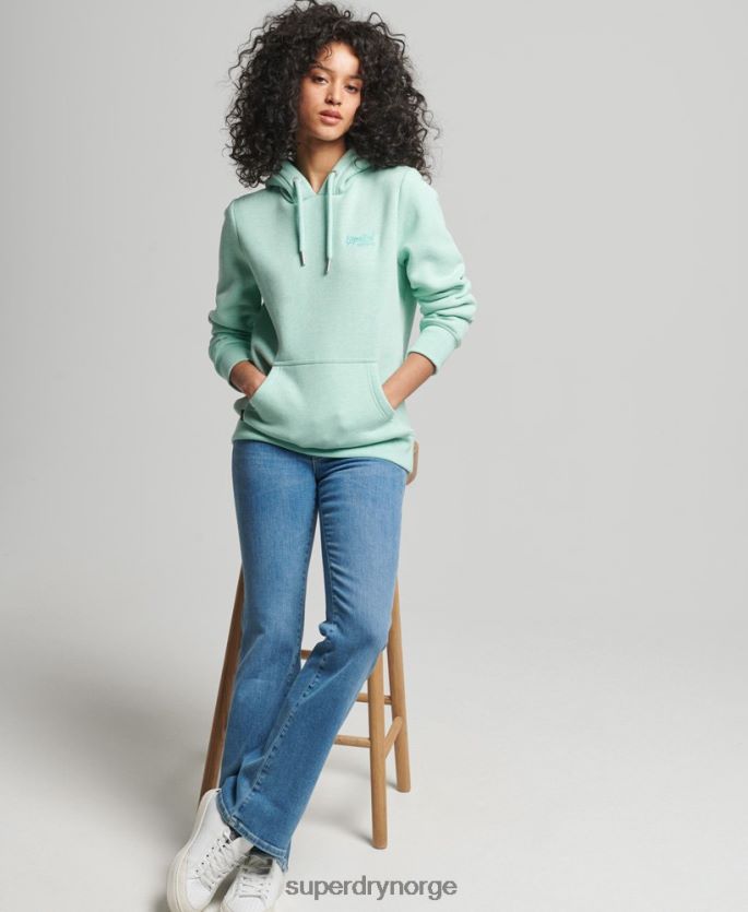 Superdry grønn klær 86P46D3422 vintage logobrodert hettegenser i økologisk bomull kvinner