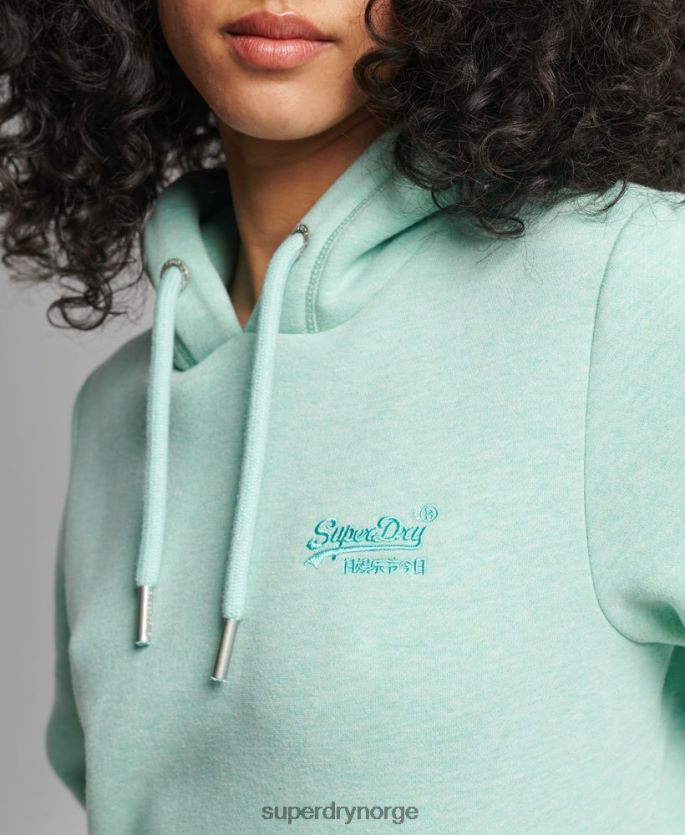 Superdry grønn klær 86P46D3422 vintage logobrodert hettegenser i økologisk bomull kvinner