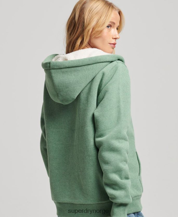 Superdry grønn klær 86P46D5742 essensiell borg-fôret hettegenser med glidelås kvinner