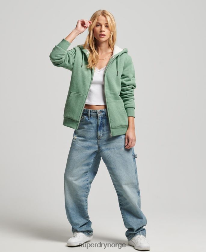 Superdry grønn klær 86P46D5742 essensiell borg-fôret hettegenser med glidelås kvinner