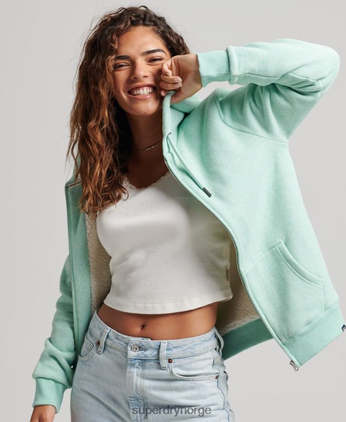 Superdry grønn klær 86P46D5757 essensiell borg-fôret hettegenser med glidelås kvinner