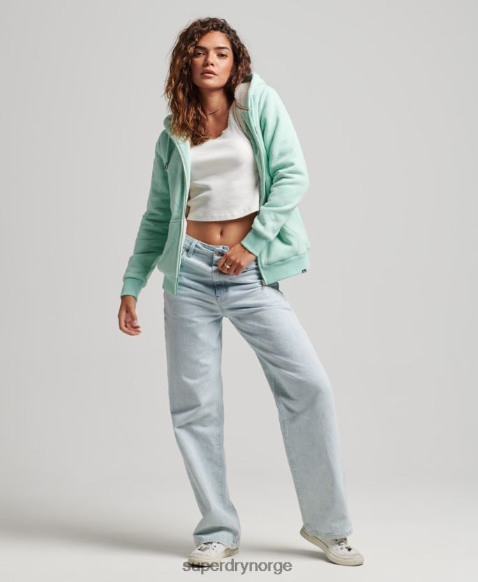 Superdry grønn klær 86P46D5757 essensiell borg-fôret hettegenser med glidelås kvinner