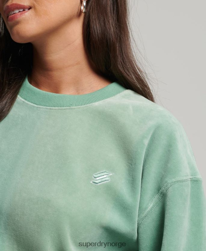 Superdry grønn klær 86P46D5776 kode s logo velour overdimensjonert mannskap kvinner
