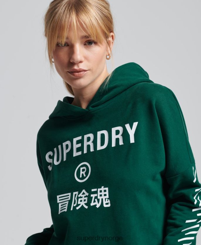 Superdry grønn klær 86P46D5955 code core sport crop box hettegenser kvinner