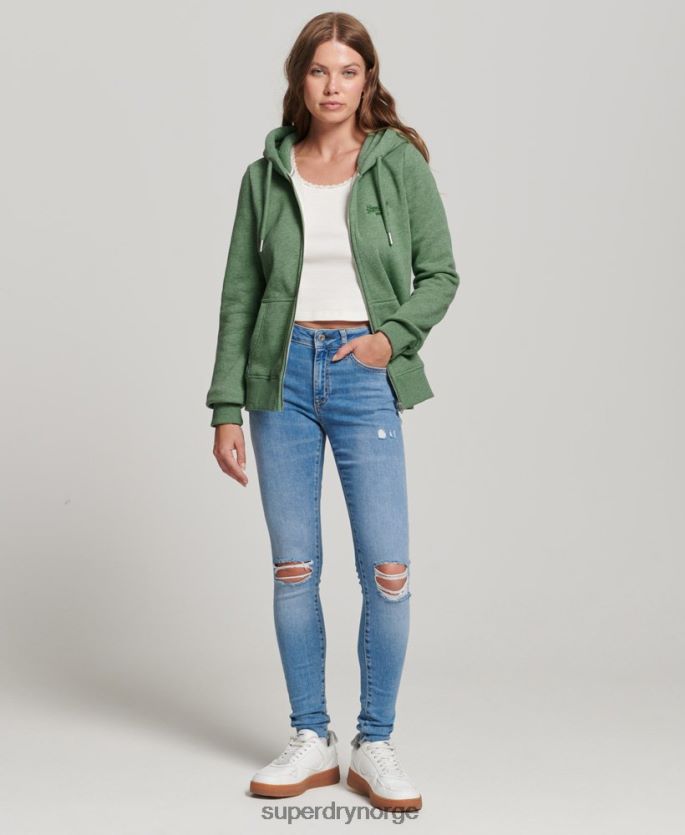 Superdry grønn klær 86P46D5957 hettegenser med logo og glidelås i økologisk bomull kvinner