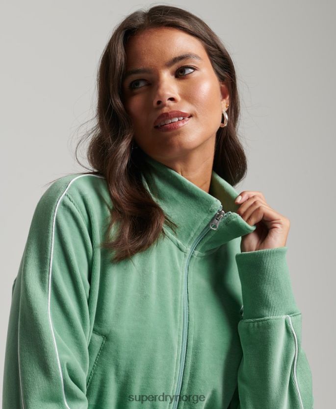 Superdry grønn klær 86P46D6069 kode s logo velour track topp kvinner