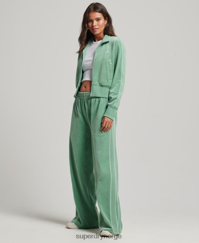 Superdry grønn klær 86P46D6069 kode s logo velour track topp kvinner