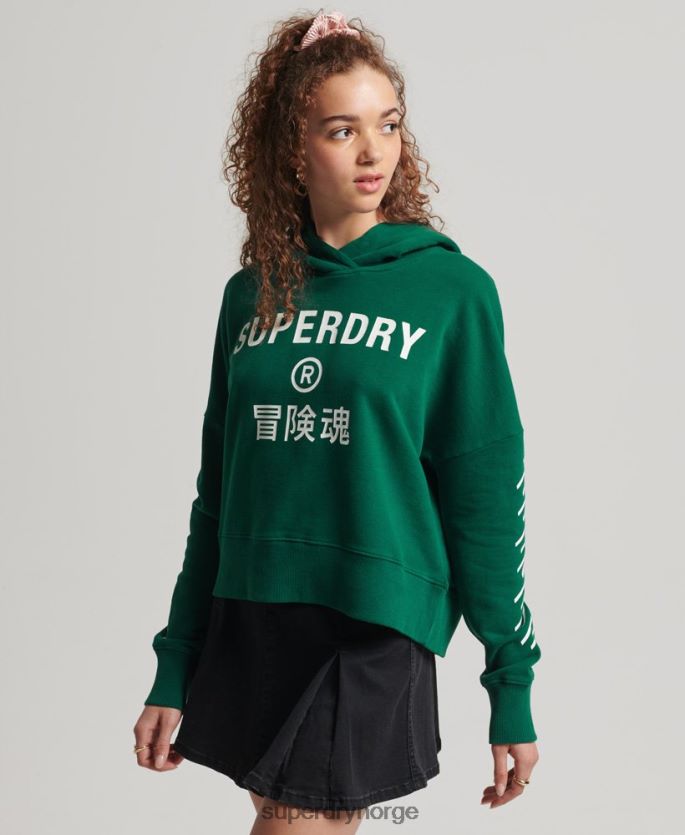 Superdry grønn klær 86P46D6087 sport crop box hettegenser kvinner