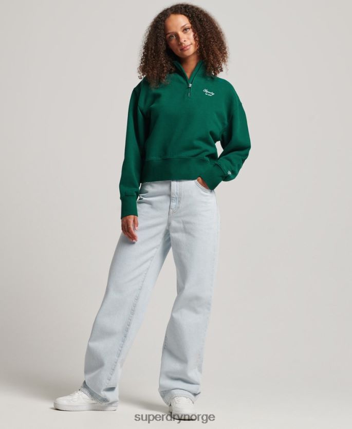 Superdry grønn klær 86P46D6103 Heritage brodert sweatshirt med halv glidelås kvinner