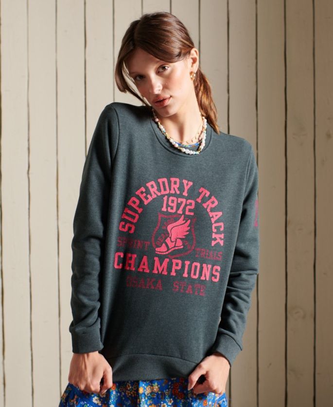 Superdry grønn klær 86P46D6107 genser for friidrettsmannskap kvinner