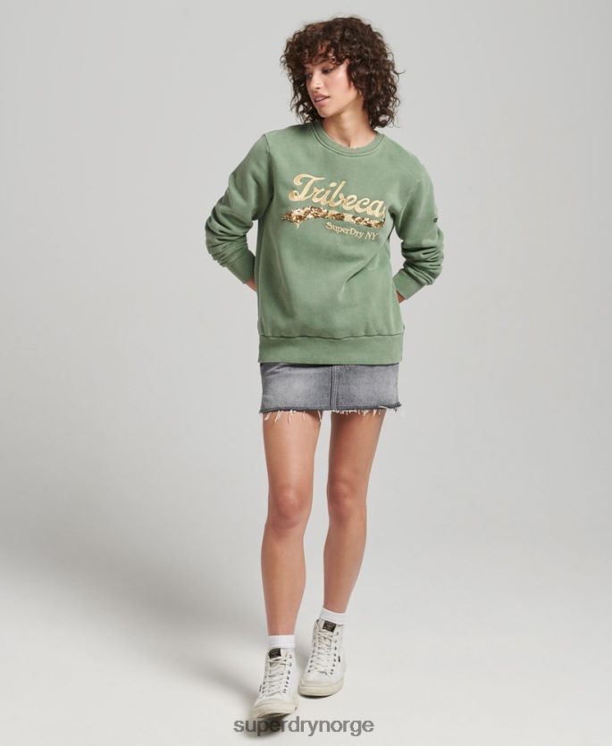 Superdry grønn klær 86P46D6112 vintage genser med borough crew med logo kvinner