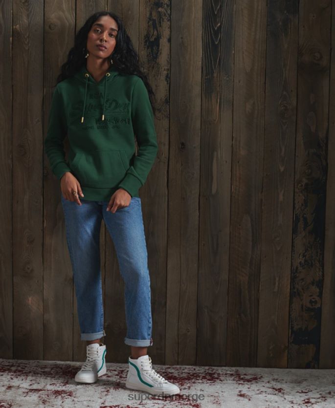 Superdry grønn klær 86P46D6183 vintage logo brodert hettegenser kvinner