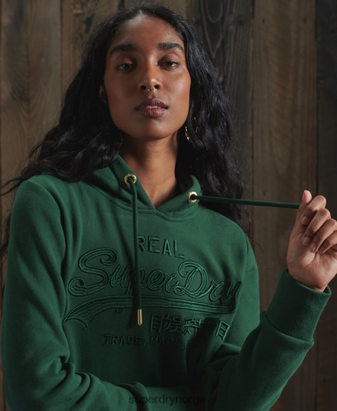Superdry grønn klær 86P46D6183 vintage logo brodert hettegenser kvinner