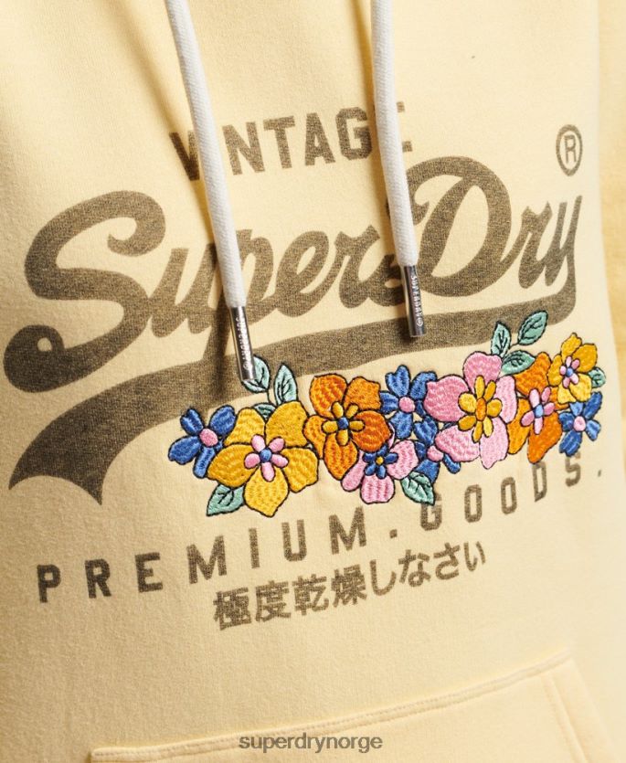 Superdry gul klær 86P46D3271 vintage logo premium varer floral hettegenser kvinner