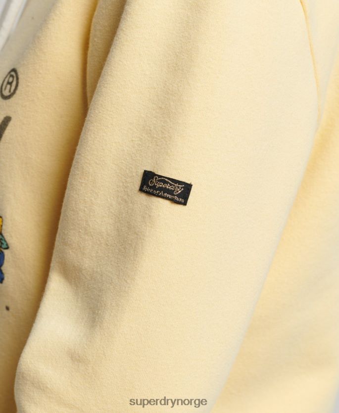 Superdry gul klær 86P46D3271 vintage logo premium varer floral hettegenser kvinner