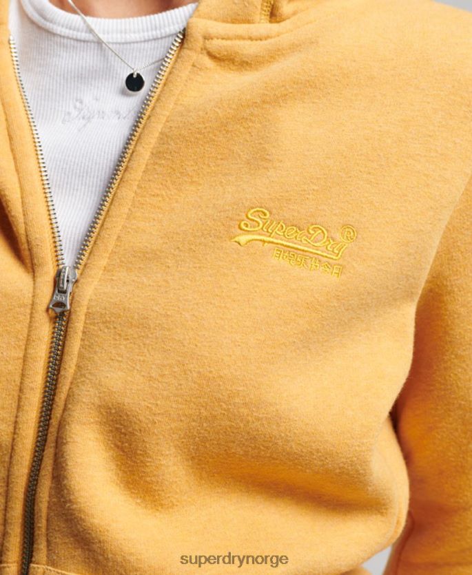 Superdry gul klær 86P46D3331 vintage logo brodert hettegenser med glidelås kvinner
