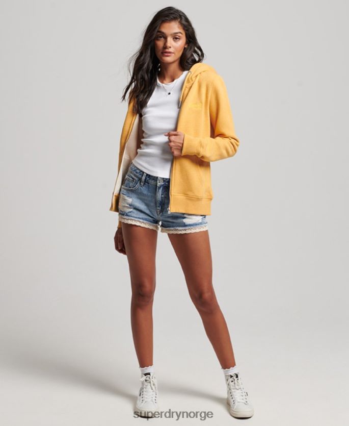 Superdry gul klær 86P46D3331 vintage logo brodert hettegenser med glidelås kvinner