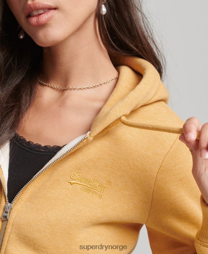 Superdry gul klær 86P46D3343 hettegenser med logo og glidelås i økologisk bomull kvinner