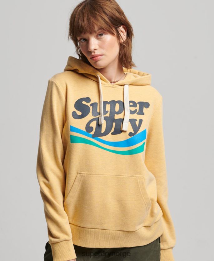 Superdry gul klær 86P46D3454 regnbue hettegenser med grafisk logo kvinner