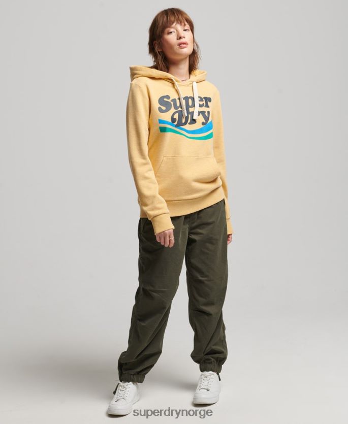 Superdry gul klær 86P46D3454 regnbue hettegenser med grafisk logo kvinner