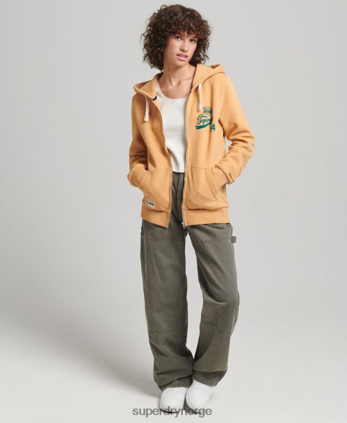 Superdry gul klær 86P46D3498 script college hettegenser med glidelås kvinner