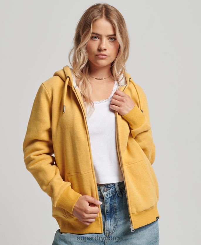 Superdry gul klær 86P46D5754 essensiell borg-fôret hettegenser med glidelås kvinner